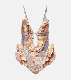 Zimmermann Tallow Waterfall ruffled swimsuit