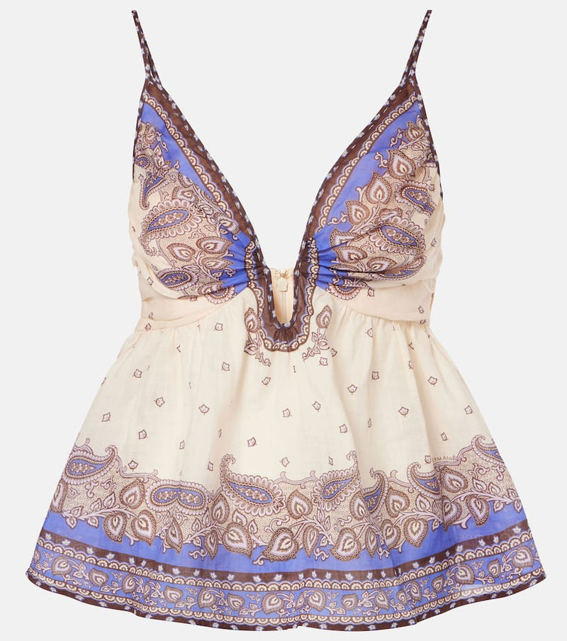 Zimmermann Maxine Plunge Peplum Ramie Top Purple