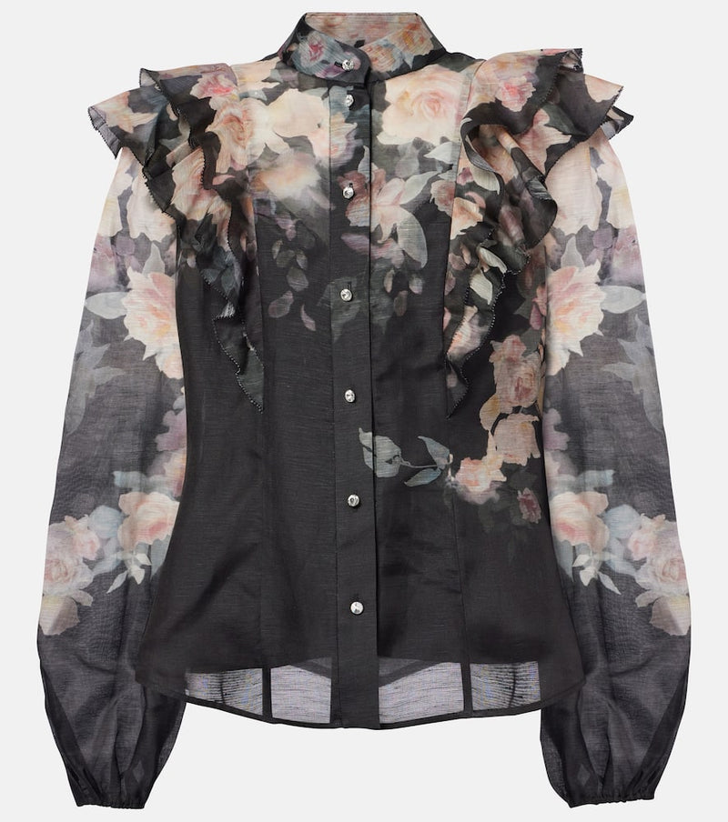 Zimmermann Crush Frill Sleeve linen and silk blouse