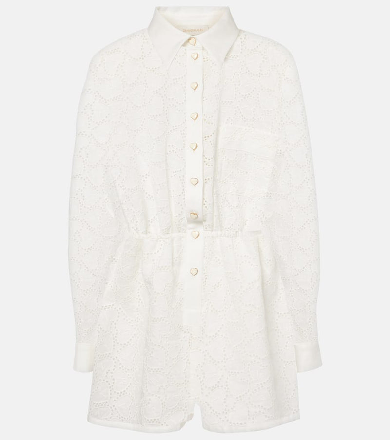 Zimmermann Crush Embroidered linen playsuit