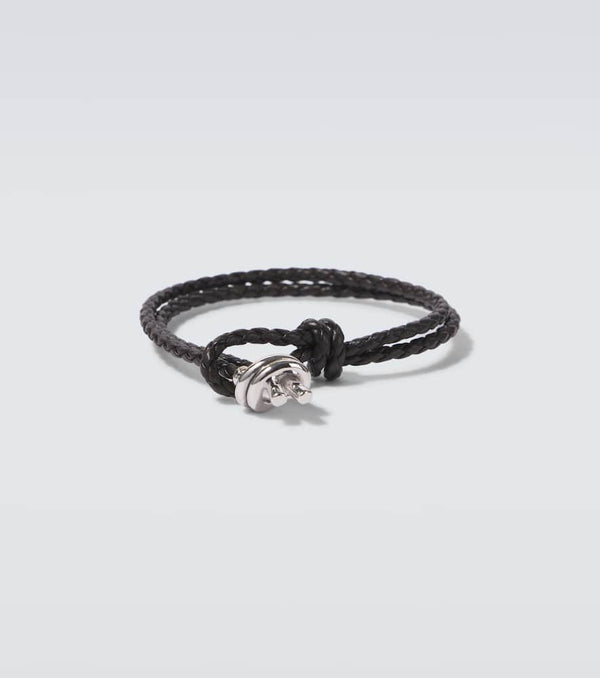 Bottega Veneta Leather-trimmed sterling silver bracelet