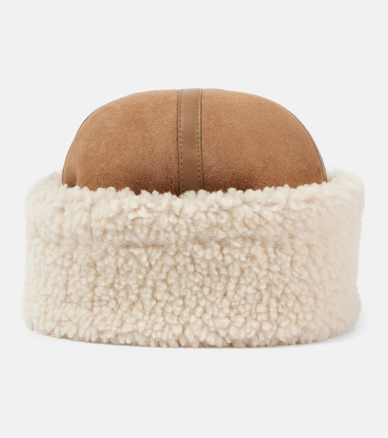 Toteme Leather-trimmed shearling and suede hat