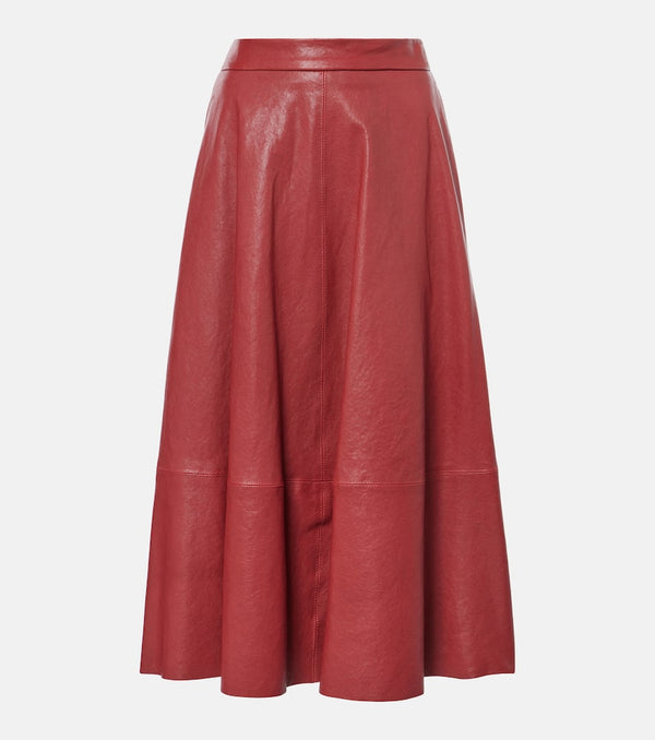 Brunello Cucinelli High-rise leather midi skirt