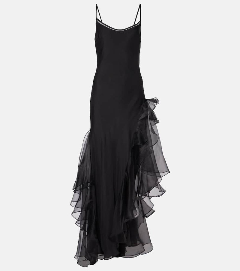 SIR Sage Flounce ruffled sheer silk maxi dress