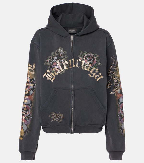 Balenciaga Tacky Tattoo distressed cotton fleece hoodie