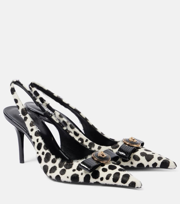 Versace Gianni Ribbon 85 calf hair slingback pumps