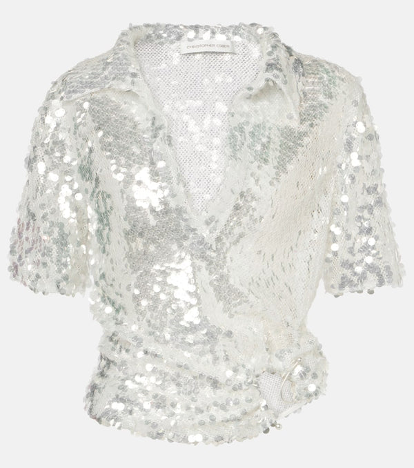 Christopher Esber Sequined semi-sheer polo shirt