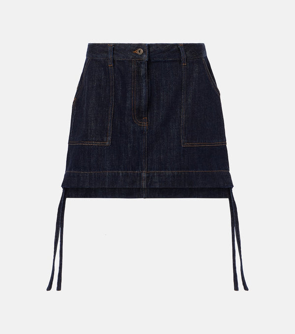 Loewe Anagram leather-trimmed denim miniskirt