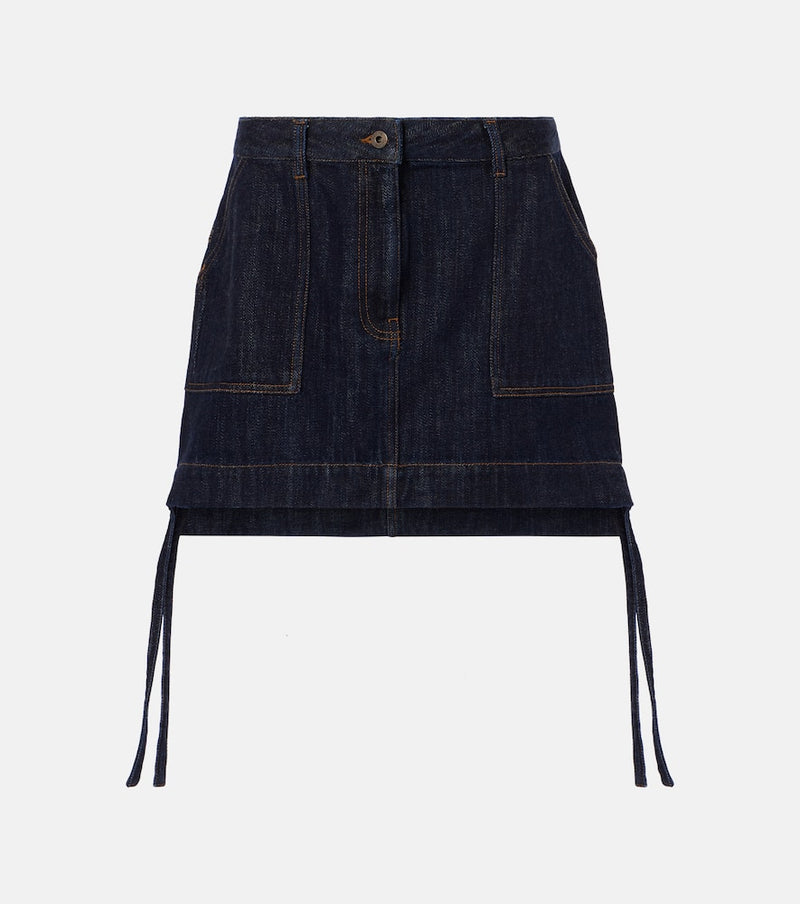 Loewe Anagram leather-trimmed denim miniskirt