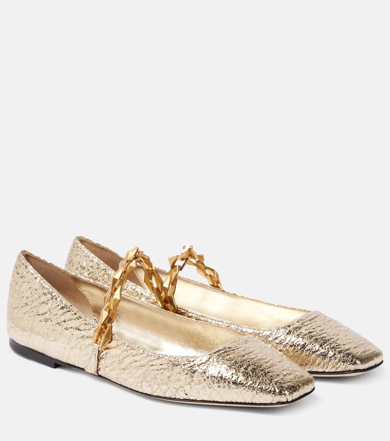 Jimmy Choo Diamond Tilda metallic leather Mary Jane flats