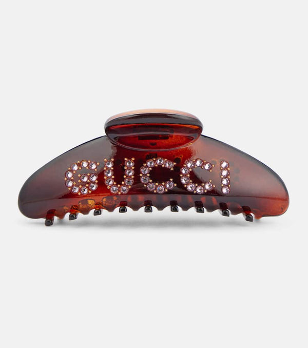 Gucci Logo crystal-embellished hair clip