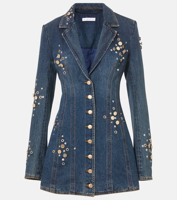 Area Crystal-embellished denim blazer dress