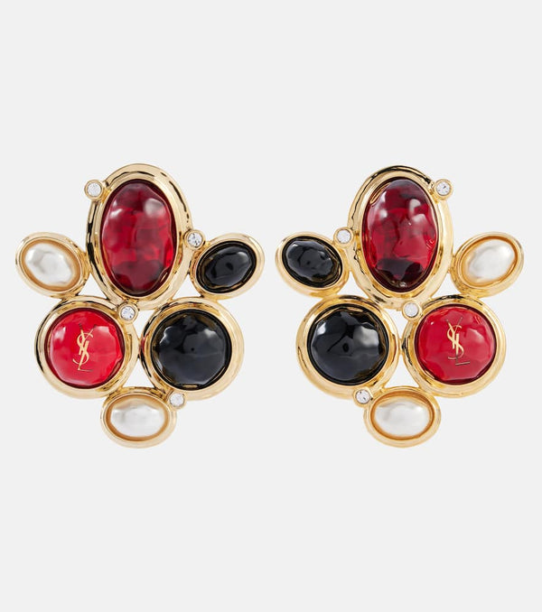 Saint Laurent Cassandre embellished clip-on earrings