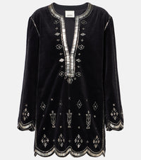 Isabel Marant Helene embellished cotton velvet minidress