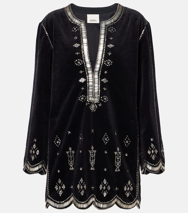 Isabel Marant Helene embellished cotton velvet minidress