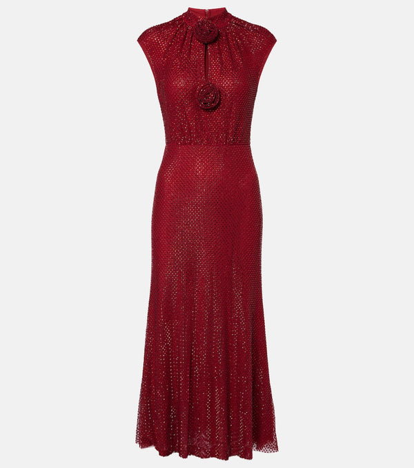 Self-Portrait Embellished fishnet midi dress