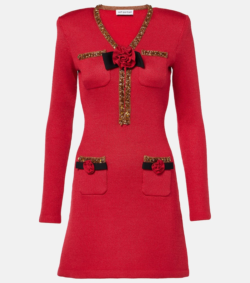 Self-Portrait Floral-applique embellished minidress