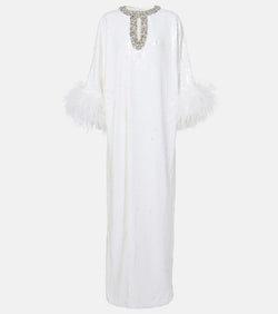 Self-Portrait Feather-trimmed embellished maxi dress