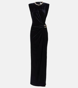 Self-Portrait Embellished chain-detail velvet maxi dress