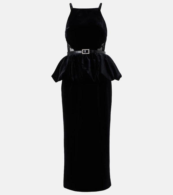 Self-Portrait Belted lace-trimmed velvet midi dress