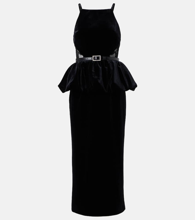 Self-Portrait Belted lace-trimmed velvet midi dress