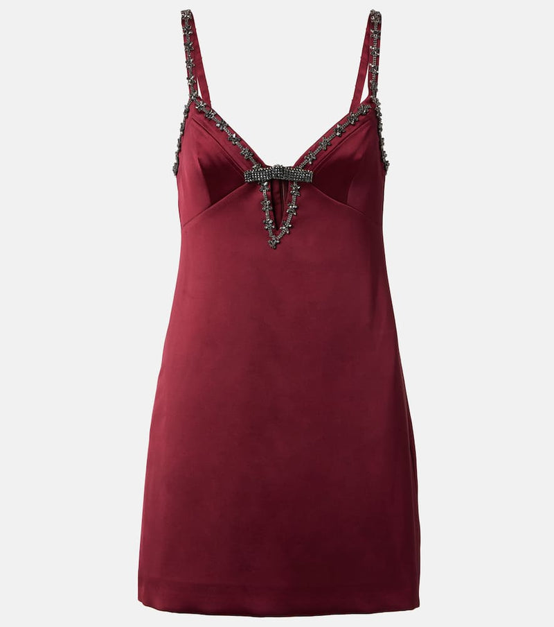 Self-Portrait Bow-detail embellished satin minidress