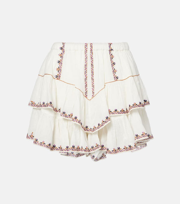 Marant Etoile Jocadia ruffled embroidered cotton shorts