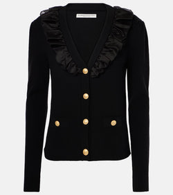 Alessandra Rich Silk-trimmed wool and cashmere cardigan