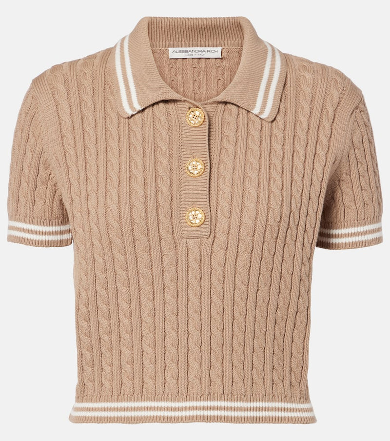 Alessandra Rich Cable-knit cropped cotton polo shirt