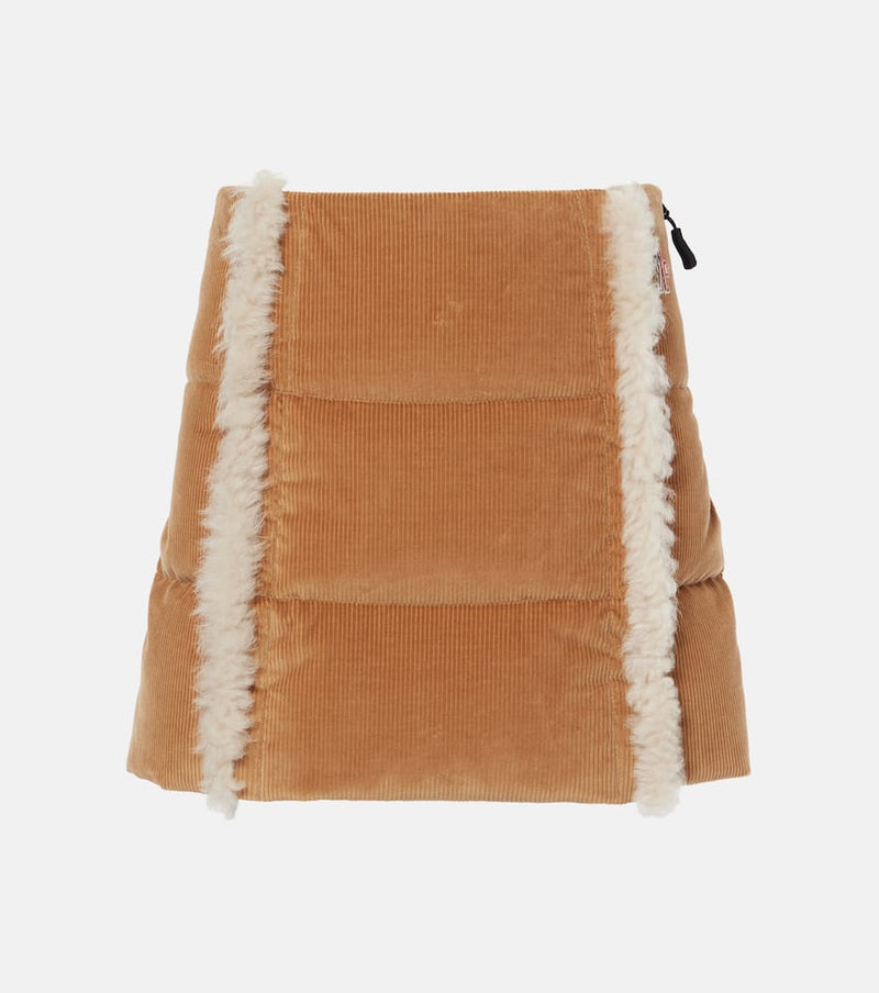 Moncler Grenoble Shearling-trimmed corduroy miniskirt