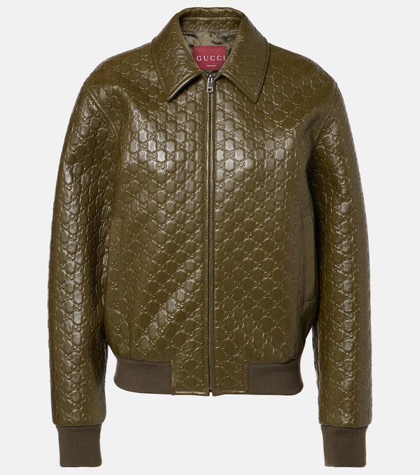 Gucci GG embossed leather bomber jacket