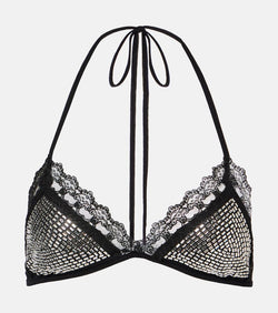 The Attico Embellished tulle bra top