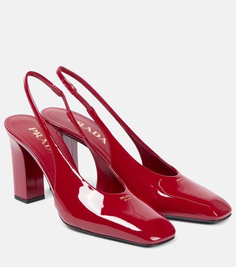 Prada 85 patent leather slingback pumps