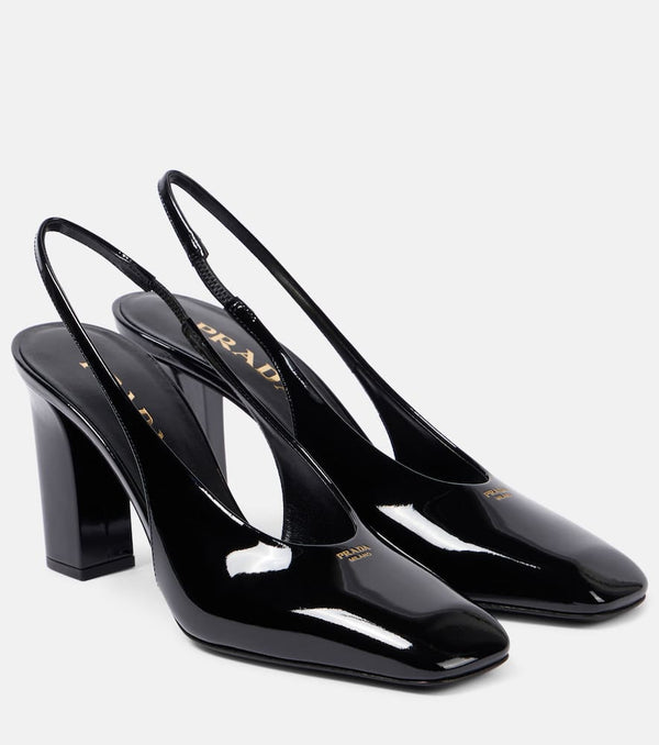 Prada 85 patent leather slingback pumps