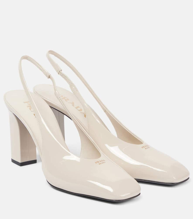 Prada 85 patent leather slingback pumps