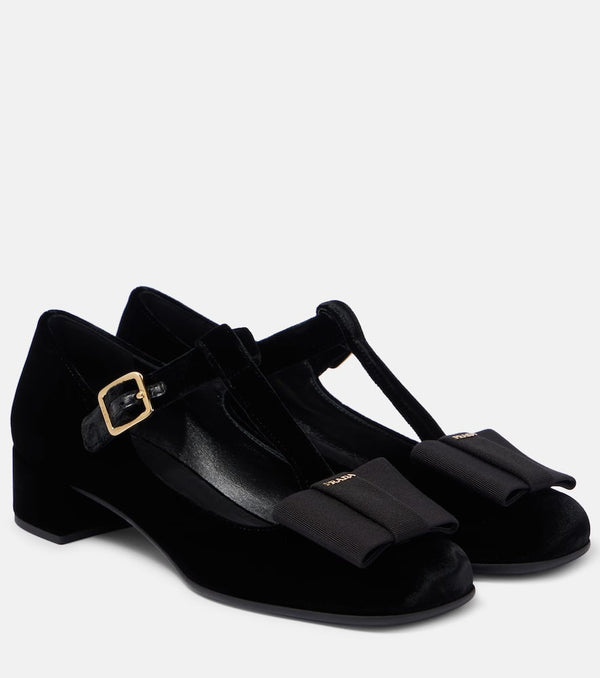 Prada Bow-detail velvet Mary Jane flats