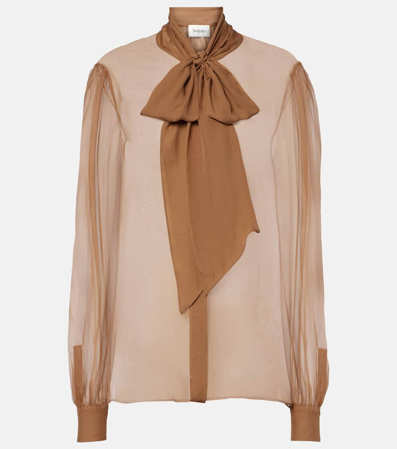 Saint Laurent Tie-neck silk chiffon blouse