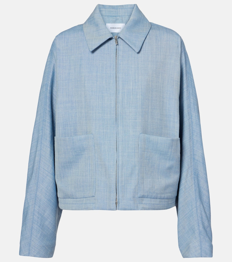 Ferragamo Cropped wool, silk, and linen blouson