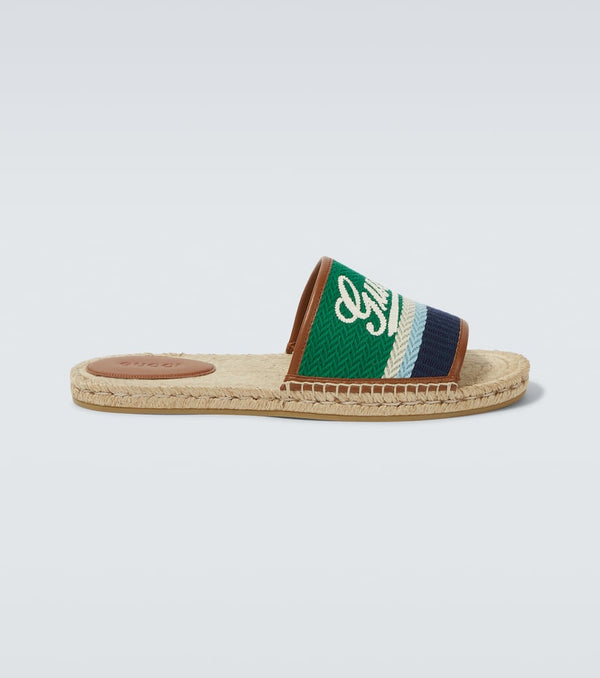 Gucci Logo leather-trimmed espadrilles slides