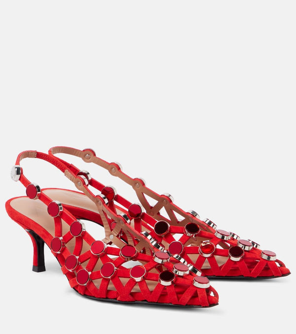 The Attico Grid 50 embellished leather slingback pumps