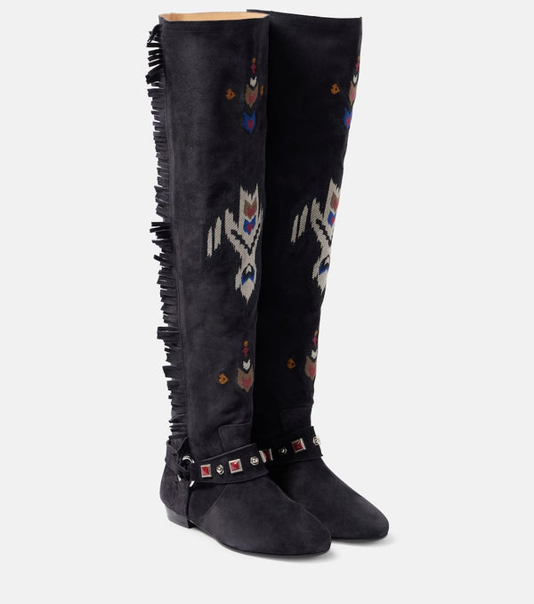 Isabel Marant Soksa embroidered suede knee-high boots