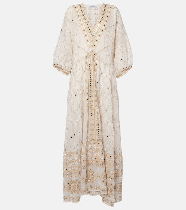 Juliet Dunn Printed embroidered cotton beach cover-up