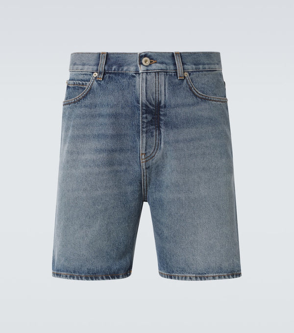 Loewe Leather-trimmed denim shorts