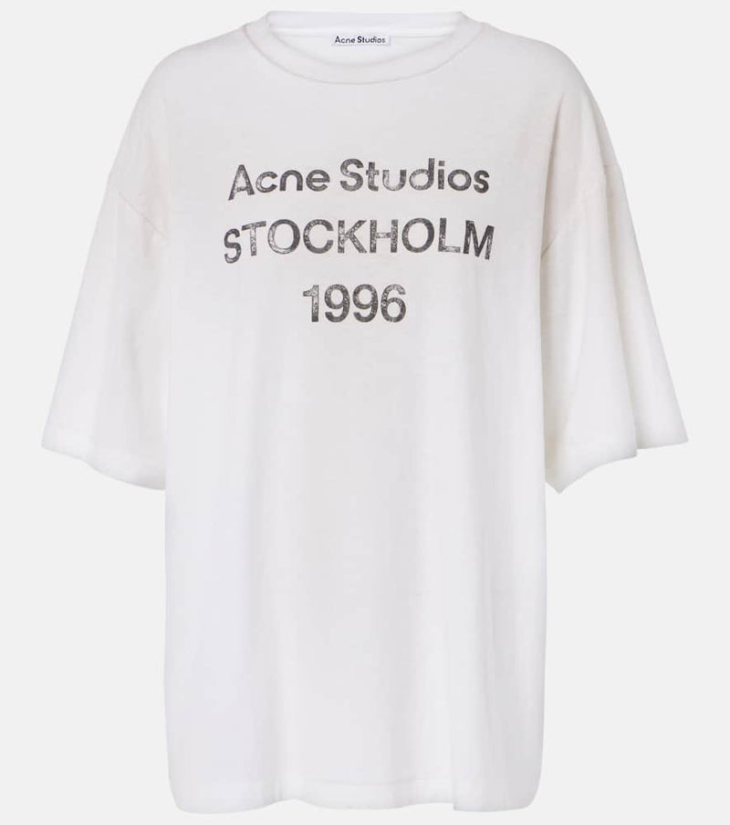 Acne Studios Distressed logo cotton and hemp T-shirt