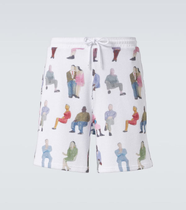 JW Anderson Printed waffle-knit cotton shorts