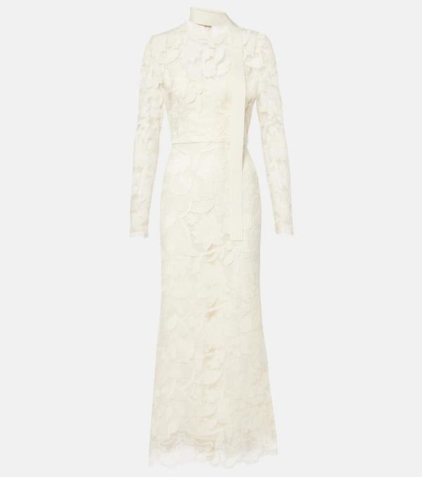 Elie Saab Floral embroidered tulle midi dress