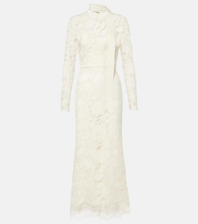 Elie Saab Floral embroidered tulle midi dress