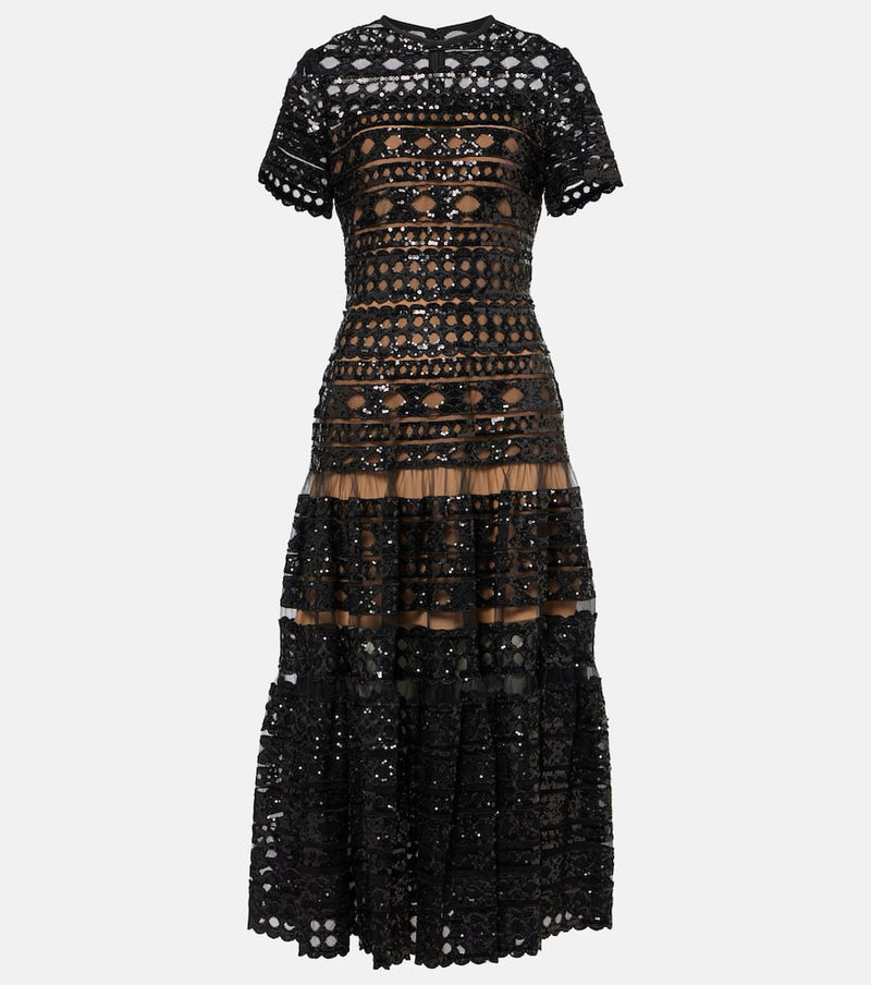 Elie Saab Embroidered mesh midi dress