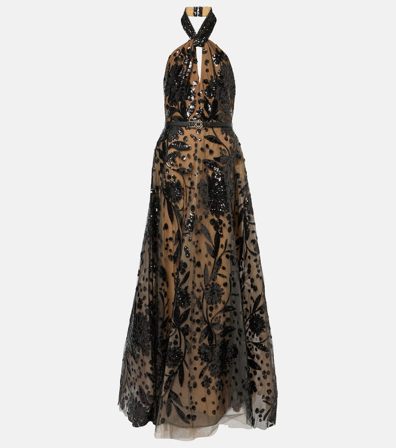 Elie Saab Embroidered tulle maxi dress