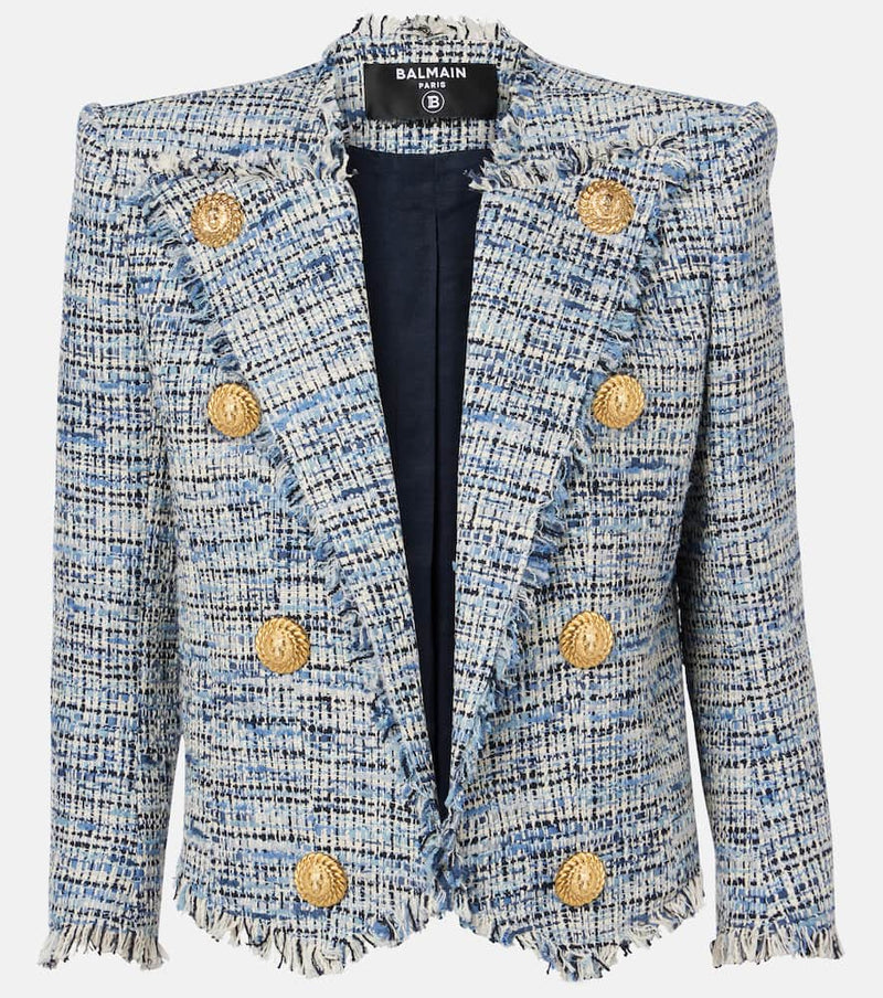 Balmain Side To Side denim tweed spencer jacket